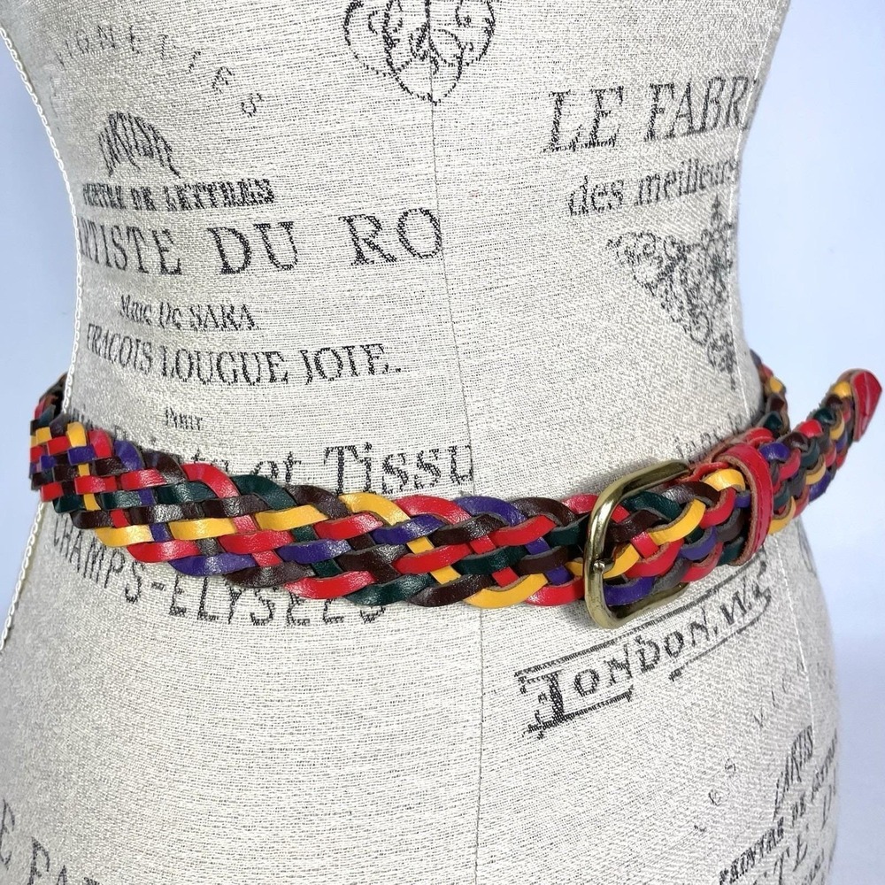 Vintage Rainbow Braided Leather Belt Womens M/L 36 Boho 70s 80s - Picture 3 of 7